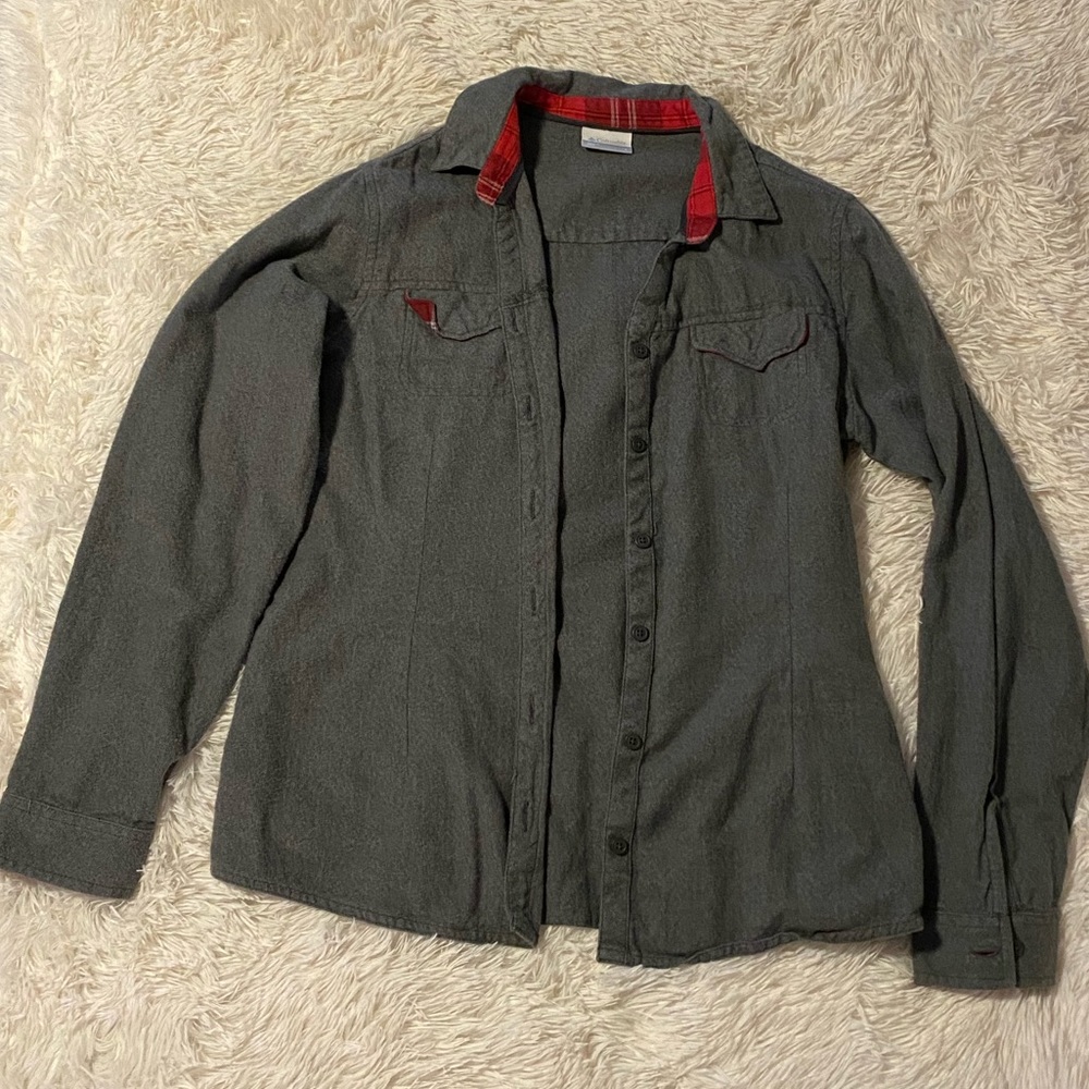 Columbia Flannel Button-Up with Red Plaid Accents